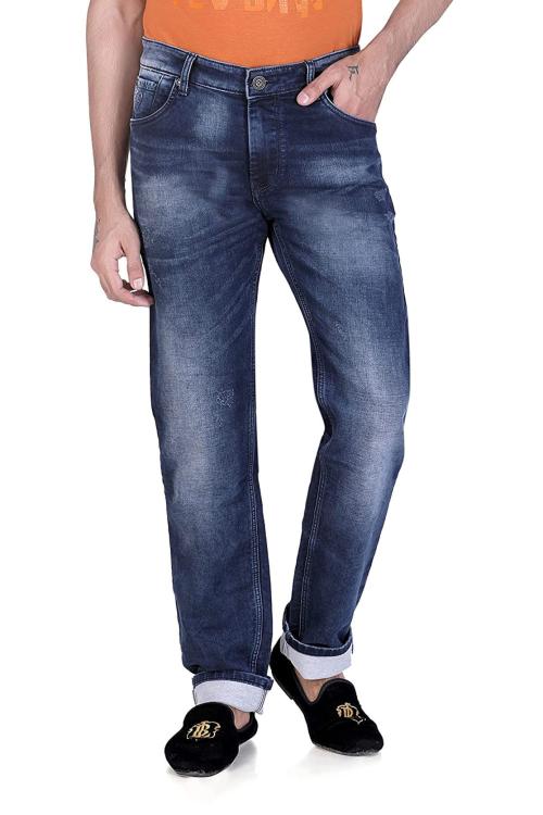 Buy FLAGS Mens Dark Blue Faded Cotton Distress Jeans Slim Fit Online at