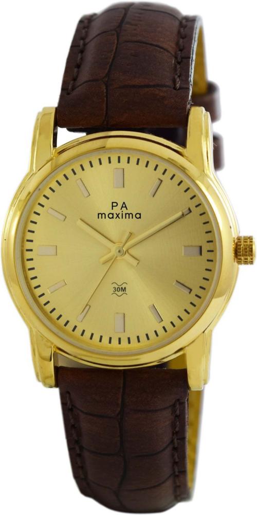 Maxima Analog Gold Dial Brown Strap Watch For Women (24494LMLY)