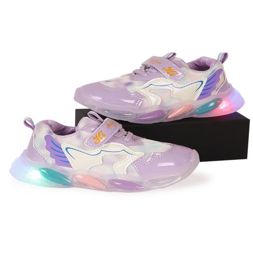 Passion Petals Wings Style LED Shoes For Kids Baby Boys and Girls Stylish Party Wear Led Shoes Comfortable Wear (Purple & White , 3.5 Years-4 Years)