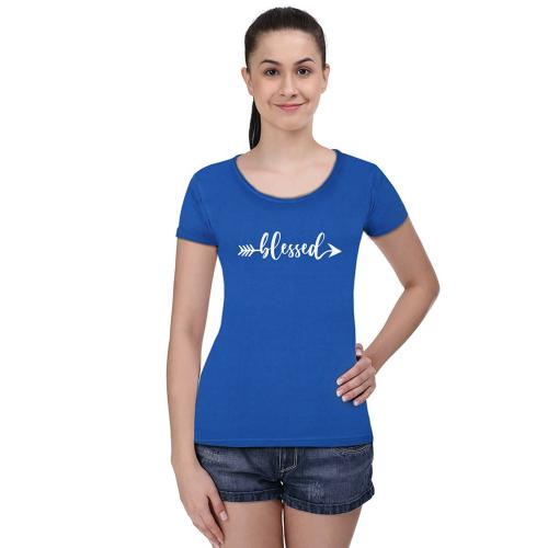 STATUS MANTRA Women Royal Blue Cotton T-Shirt