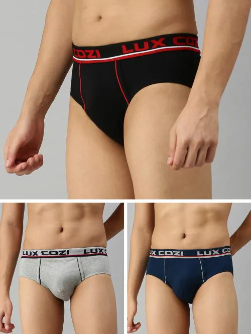 Lux Cozi Bigshot Men's Multicolour Solid Cotton Pack of 3 Briefs