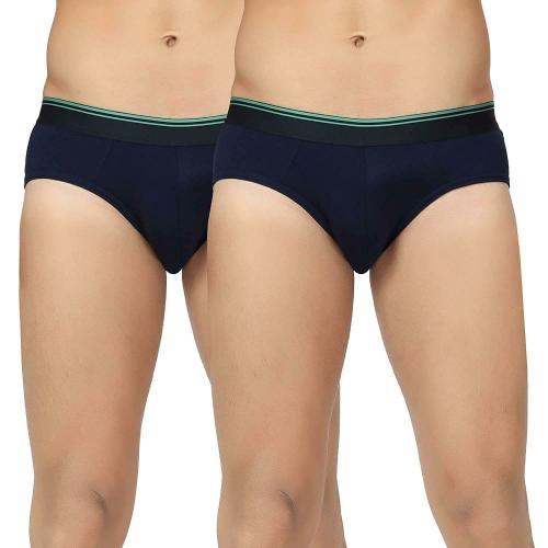 ANTAR Men Navy Blue Hemp, Organic Cotton, Lycra pack of 2 Briefs (Small)