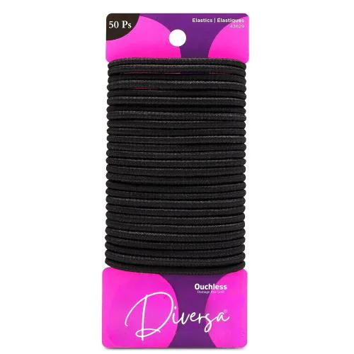 Diversa Slim Hair Rubber Bands Elastic Thin Women Hair Bands Girls Strechable Hair Ties Ponytail Holders (Black, Pack of 50 Pcs)
