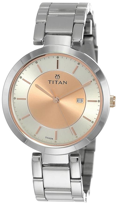 Titan Analog Dial Rose Gold Band Silver Neo-Ii Watch-Nl2480Km01 For Womens