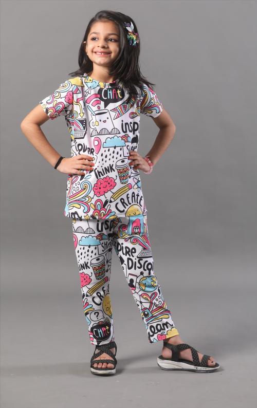 Alanta Girls Casual T-shirt Pant (Multicolor)