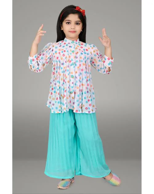 NEW TUSI DRESSES Chiffon Printed 3/4 Sleeve Top & Plazzo Set For Girls|Pack of 1 |Size-2-3 Year|Green