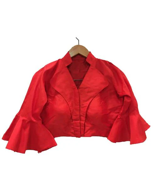 Hitarth Fashion Women Bollywood Style Silk Crop top Blouse with Bell Sleeve Red