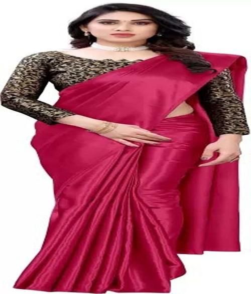 Aruna Sarees Solid/Plain Bollywood Satin Saree (Pink)