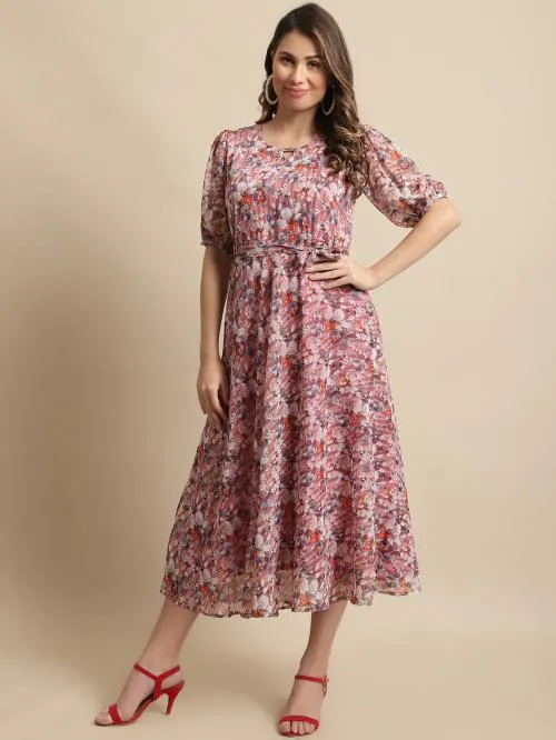 Fabflee Women Printed Georgette A-line Maxi Dress| Dresses| Women Dress| Party Dress| Maxi| Western Dress| Printed Gown| midi dresses| Dress for Women| Maxi Dress for women