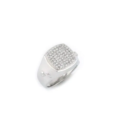 KANANI JEWELS 925 Sterling Silver White Clear CZ Large Statement Cocktail Mens Ring Band