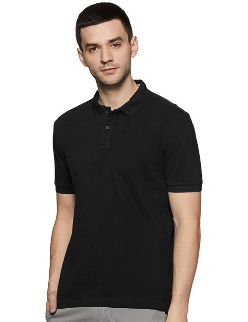 Lazychunks Men Black Solid Polycotton Polo Neck T-Shirt