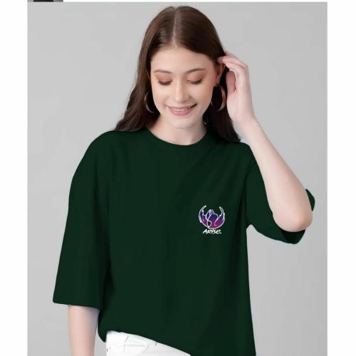 FEATOUS Down Shoulder Tshirt's for women's and Girls | Elegant ARISE WHITE-PURPLE Printed Tshirt | Color - Green | Size -L