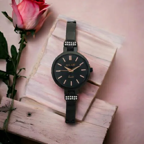 BELARI Ladies Watch black Dial metal Case And metal Chain , Latest Design Analog Display Ladies black Watch