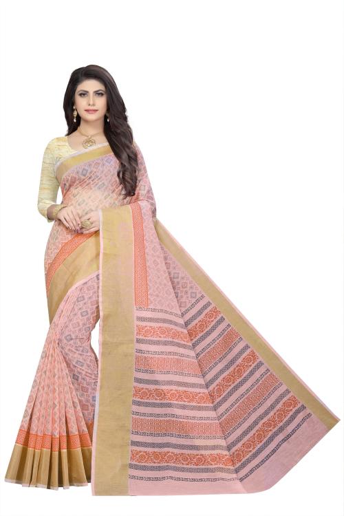 Rujave Women Multicolor Printed Cotton Blend Daily Wear Saree