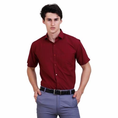 Appel Touch Cottonblend Half Sleeves Formal Maroon Shirt( Xl Size)