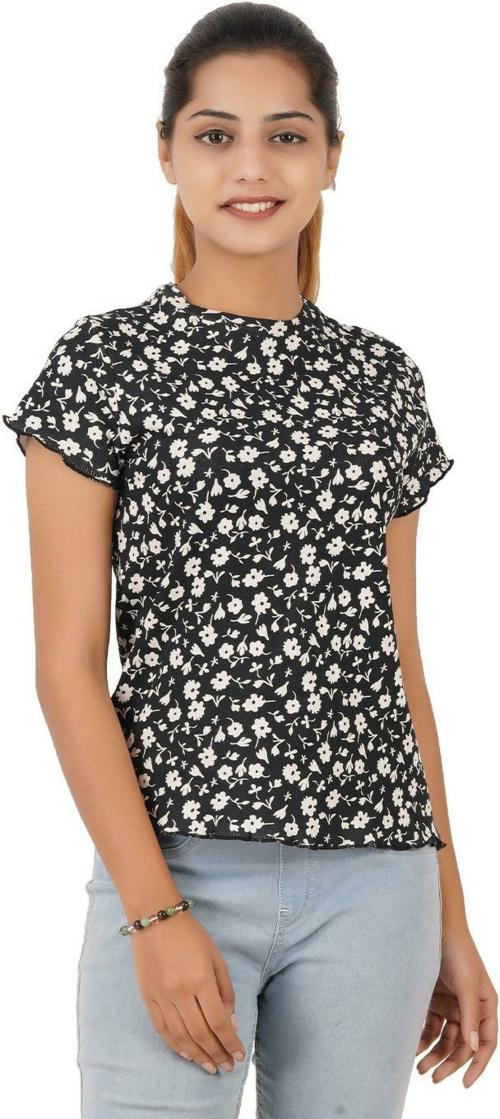 COC Colours of Cotton Women Black Printed Pure Cotton T-Shirt (Large)