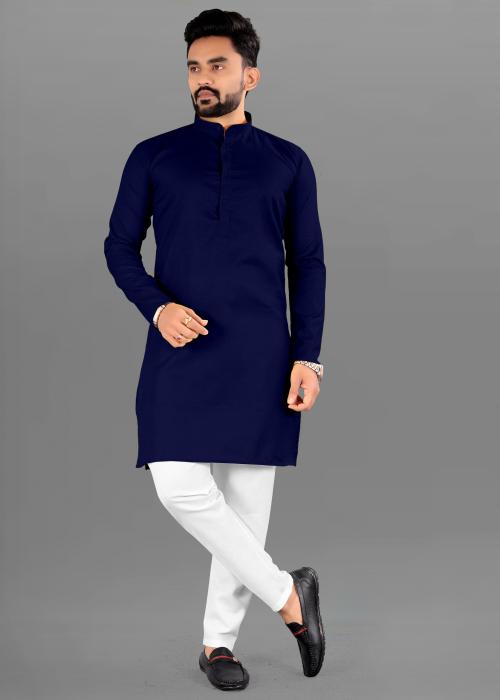 Shirak Golory Men Navy Blue Solid Cotton Blend Kurta, Pyjama Set