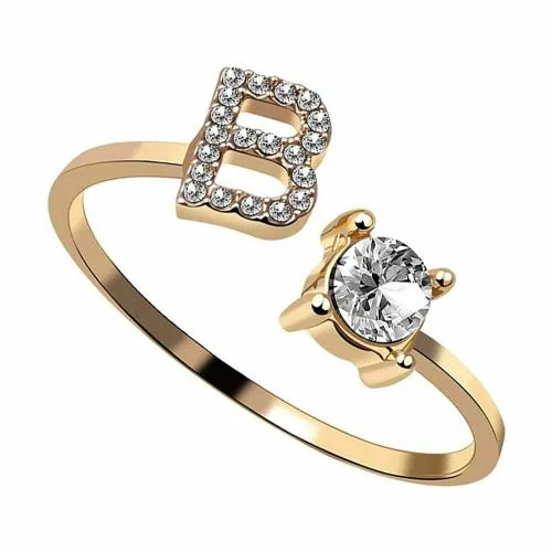 Zivom Initial Letter Alphabet B Cubic Zirconia Gold Copper Free Size Ring For Women