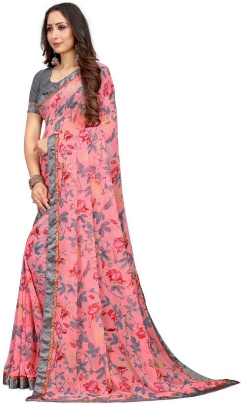 Mahalaxmi Fab Women Pink Printed Chiffon Daily Wear Saree