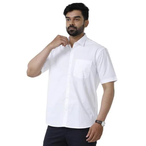 UATHAYAM Solar King Cotton Half Sleeve Solid Slim Fit Formal White Shirts for Men(Pack of 1)
