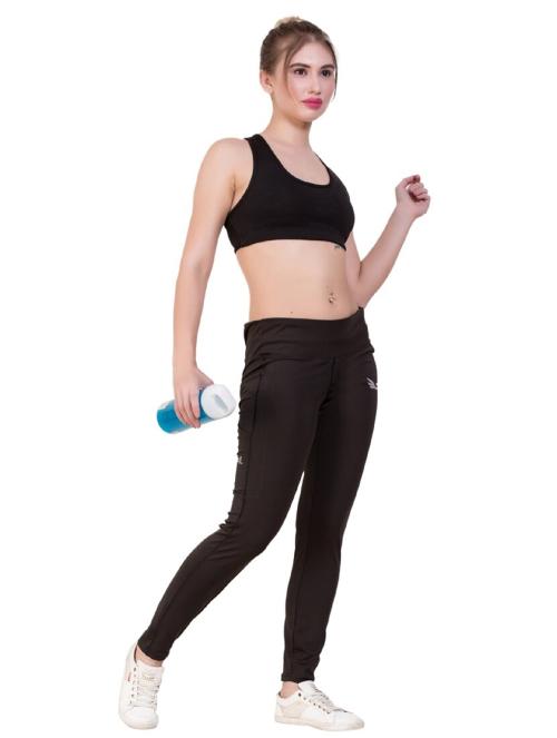 Human Clothes Sportswear/ Activewear/Gym wear Women Black Polyester Lycra Track Pants Pack of 1