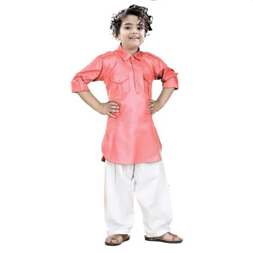 Trender Pathani Pink Rayon Cotton Kurta Pyjama Set For Boy's Kids|Ethenic Wear For Children (1 - 2 Years )