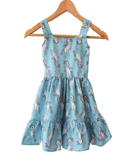 TINYTOONS Sky blue all over unicorn Dress for girls