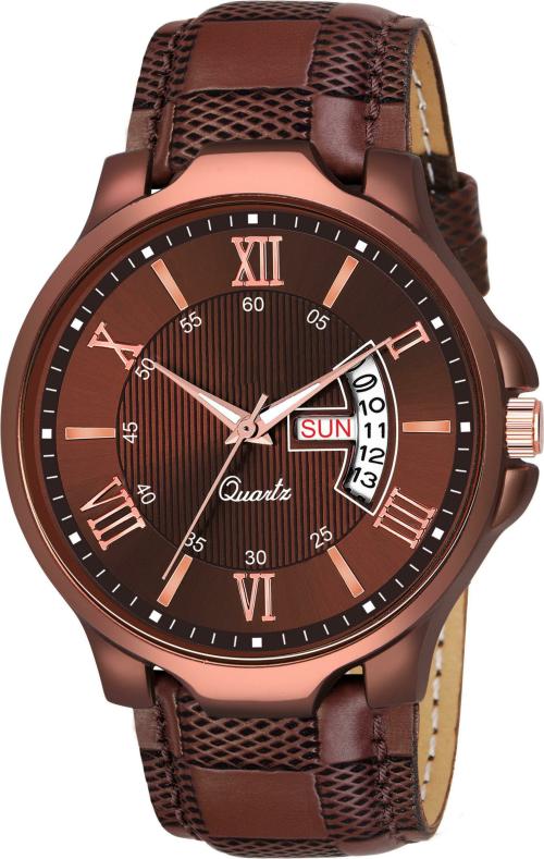 Rozti Analog Brown Dial Brown Strap Watch for Men
