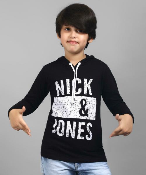 Nick and Jones Boys Multicolor Graphic Pure Cotton Single Hooded T-shirt