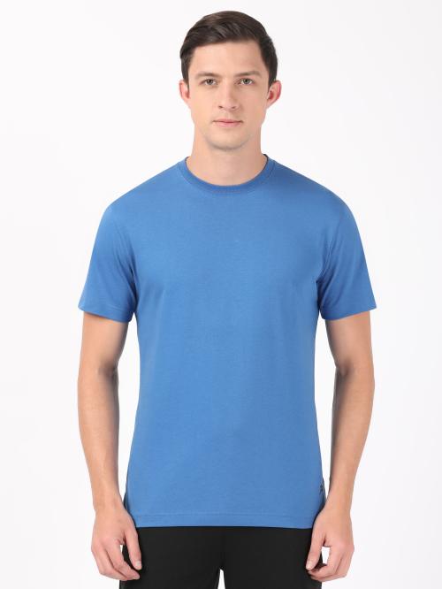 Jockey 2714 Men's Blue Solid Cotton Blend Round Neck T-shirt