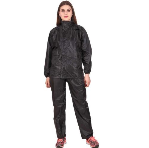 N G Products Women's Water Resistant Semi-Nylon Rain Coat with Pant, Black, Medium Size