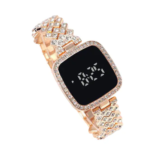 LAZYwindow Luxury LED Touch Screen Digital Watch For Girls & Women CZ Stone Bracelet Watch Elegant Timepiece (Rose Gold) Pack of 1
