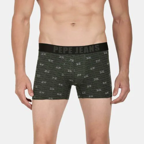 PEPE JEANS LONDON Men's Dark Green Printed Cotton Pack of 1 Trunks