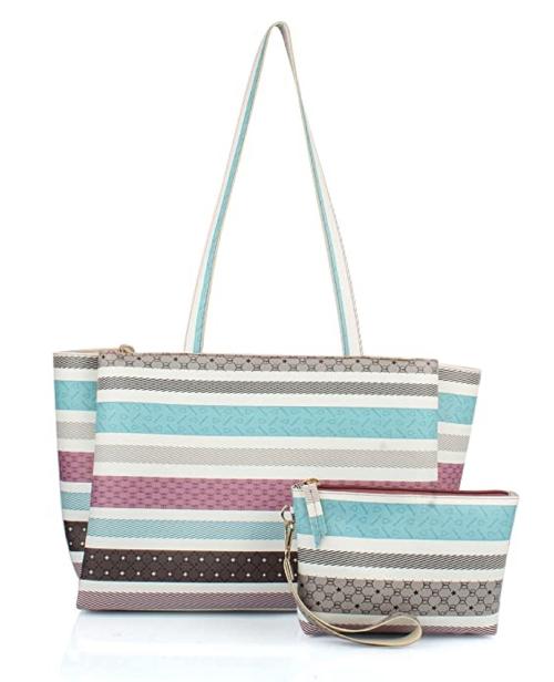 Women's Large 3 compartment Multicoloured Tote Hand Bag Combo (P3c-multi-Combo-SKYB)