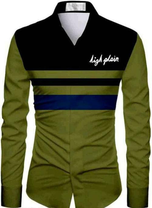 DHARMESH ENTERPRISE Men Green Striped Polycotton Unstitched Shirt Material (Free Size)