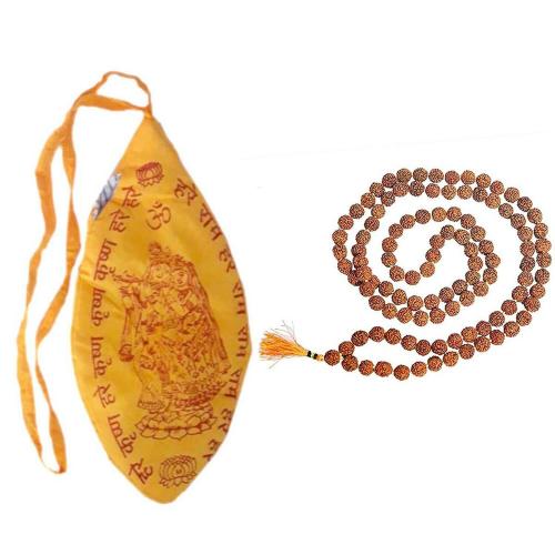 Maalgodam Rudraksha Japa Mala (108+ 1 Bead) with Hare Krishna Hare Rama Japa Mala Gomukh Bag Combo-JholiRurdraksha