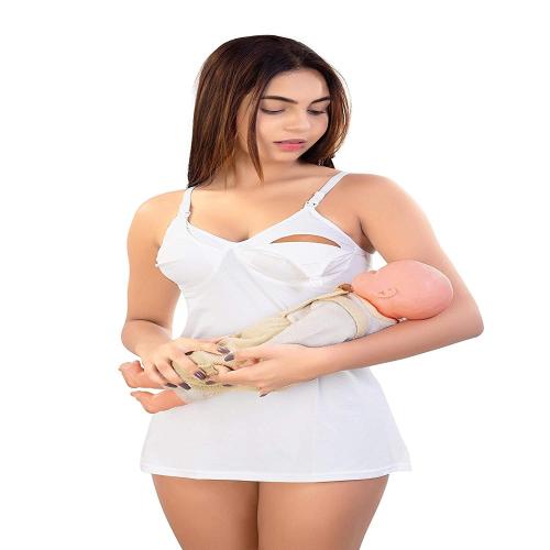 SENSITRA Women's Maternity Breastfeeding Clip Down Nursing Camisole/Nursing Tank Top/Comfy Nursing Sleepwear White Color