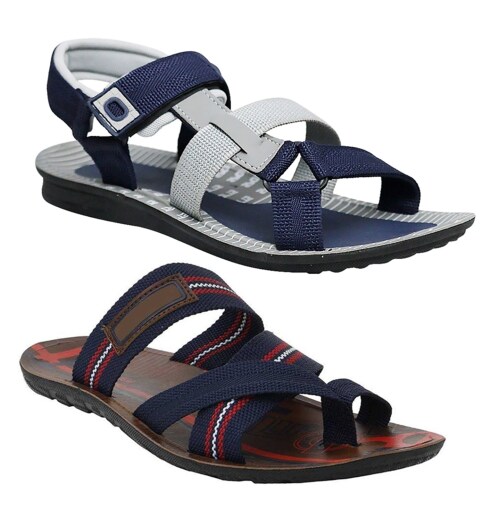 Genial Men's Sandals & Slippers Combo of 2 (Grey, Blue )