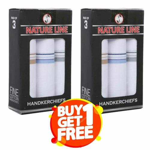 Williwr Men's Formal Cotton Handkerchief White with Self White color stripes Pack of 3 + 3