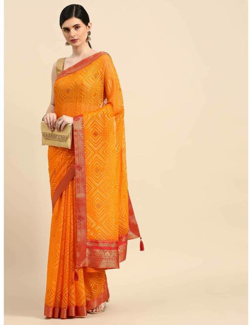 Indian Women Women Brasso Foil with Swarovski work Yellow Color Saree