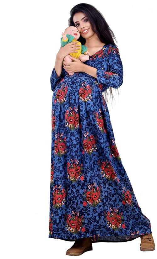 CLYMAA Women Cotton Maternity Gown Dress (3XL)