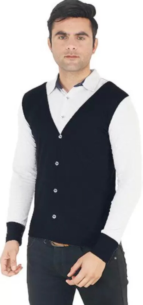 Xmer Men Solid Polo Neck Full Sleeve Pure Cotton White, Black T-Shirt | Multicolor | S