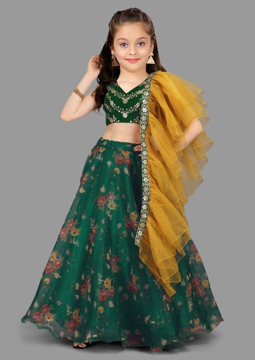 KedarFab Girls Green Embroidery Silk Blend Single Lehenga & Choli | Girls Lehenga Choli | Girls Ethnic Wear | Kids Ethnic Wear