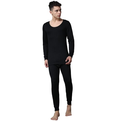 FF Winter Wear Thermal Upper Vest and Bottom Lower Warmer Combo for Men Long Johns Underwear Set Color - Black (Size - L)