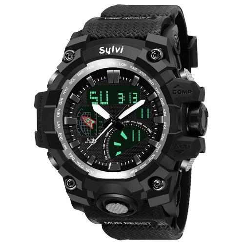 Sylvi Analogue - Digital Black Dial Black Strap Watch For Men