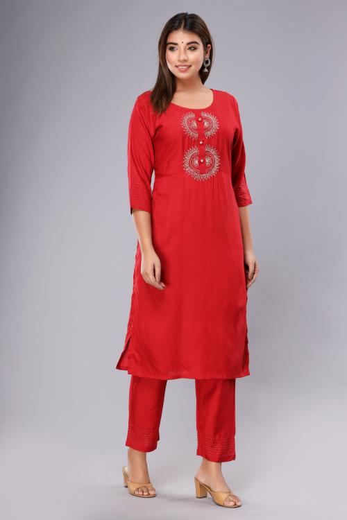 PC Kurtis Red color rayon two piece dress