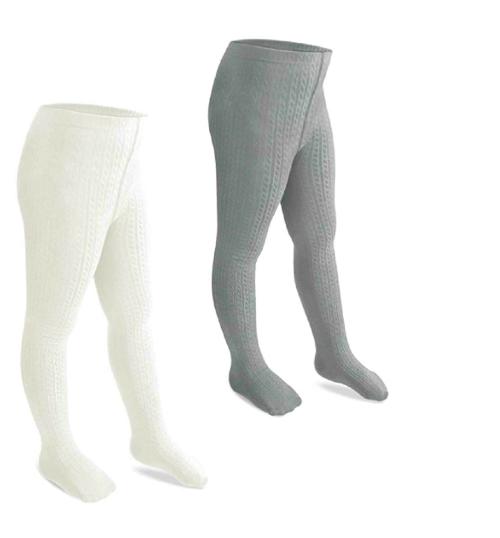 Funky Baby Girls Grey & Ivory Cotton Cable Knit Tights Stockings (Pack of 2)