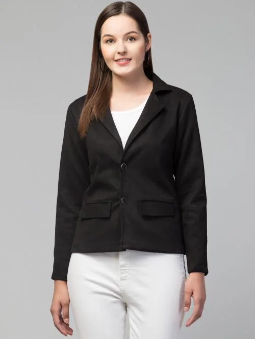 TEEKHI GIRL Single Breasted Suede Formal Blazers For Women And Working Professionals Fabric : Cotton Blend| BLACK| XTRA LARGE