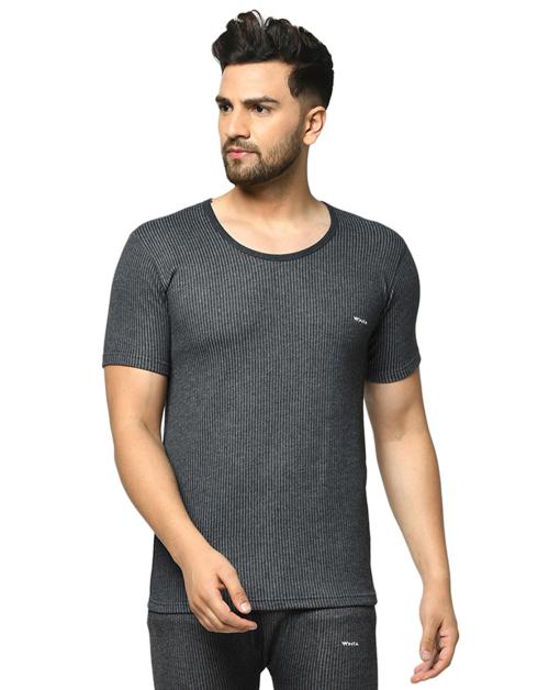 Groversons Paris Beauty Men's Thermal Upper Innerwear For All Day Warmth-G-1102CHARCOAL BLACK