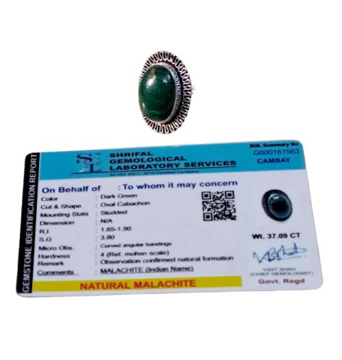 Divinity Crystals Stone Certified Malachite Adjustable Crystal Ring For Men And Women